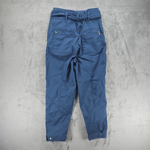 Anthropologie Size 4 Ellie Embroidered Utility Barrel Paperbag Pants Preppy Blue - Picture 2 of 8